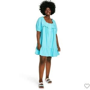 Stoney Clover x Target Puff Sleeve Square Neck Ruffle Mini Dress Blue L